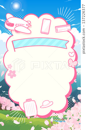 櫻花、春日景色與飛機蓬鬆框架 1_豎版 137226377