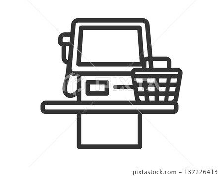 自助結帳與購物車圖示示意圖(線描圖) 自助結帳與購物車圖示示意圖(線描圖) 137226413