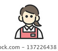 Illustration of a female supermarket clerk icon (line drawing color) 137226438