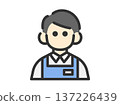 Illustration of a male supermarket clerk icon (line drawing color) 137226439
