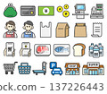 A set of various supermarket-related icons (colored line drawings) 137226443