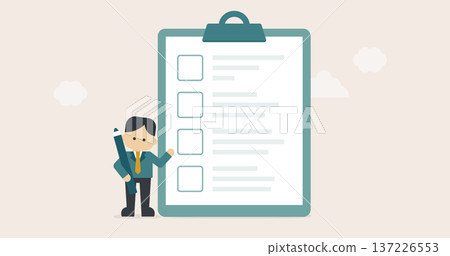Businessman explaining task management and checklist | Easy business image Businessman explaining task management and checklist | Easy business image 137226553