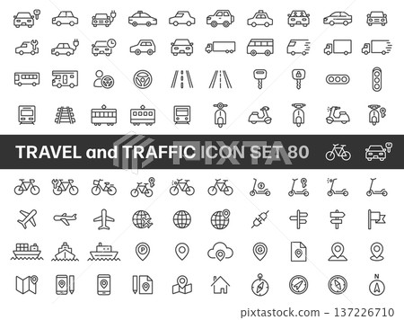 車輛、交通和旅行線條圖示集(80 種) 車輛、交通和旅行線條圖示集(80 種) 137226710