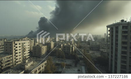 緊急情況下，城區升起的煙霧 137227186