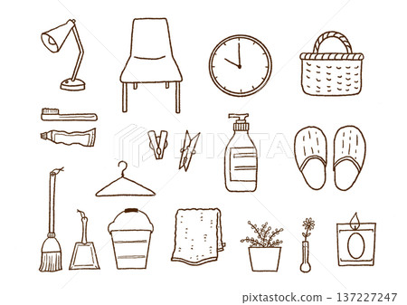 Hand-drawn interior goods line drawing illustration set Hand-drawn interior goods line drawing illustration set 137227247