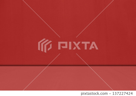 Red Background Wall Dark Table Room Studio Bar Empty Product Old Interior Floor Grunge Counter Material Pattern Abstract Mockup Podium Banner Solid Paper Vintage Kitchen Template Beuaty Product Scene 137227424