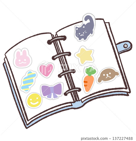 Illustration of an open sticker book Illustration of an open sticker book 137227488