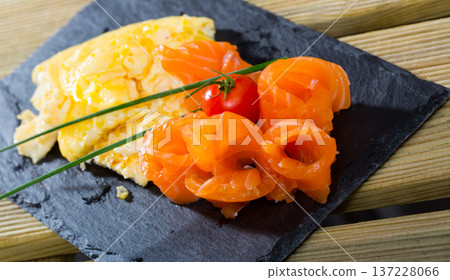 Omelet with smoked salmon Omelet with smoked salmon 137228066