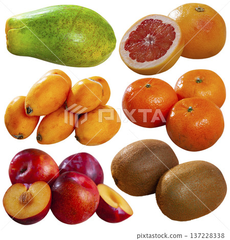 Collage with fruits on white background 137228338