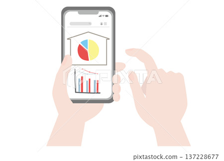 Illustration of a hand checking a graph of utility bill usage on a smartphone Illustration of a hand checking a graph of utility bill usage on a smartphone 137228677