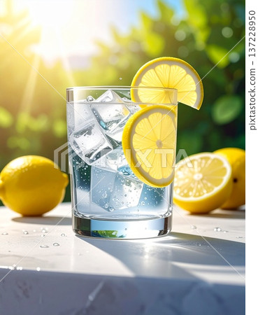 透明玻璃杯中的冰鎮礦泉水 137228950