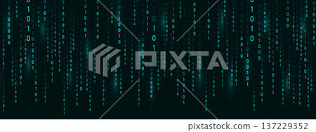 Glowing programming symbols. Futuristic abstract backdrop for cyber technology. Green binary Rain code matrix. Vector illustration 137229352