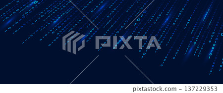 Blue abstract background with binary code Rain. Matrix for computer technology. Cyber security and futuristic depth in science fiction art. Vector illustration Blue abstract background with binary code Rain. Matrix for computer technology. Cyber security and futuristic depth in science fiction art. Vector illustration 137229353