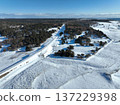 Winter aerial view of the Nemuro Main Line near Cape Ochiishi, overlooking the Pacific coast 137229398