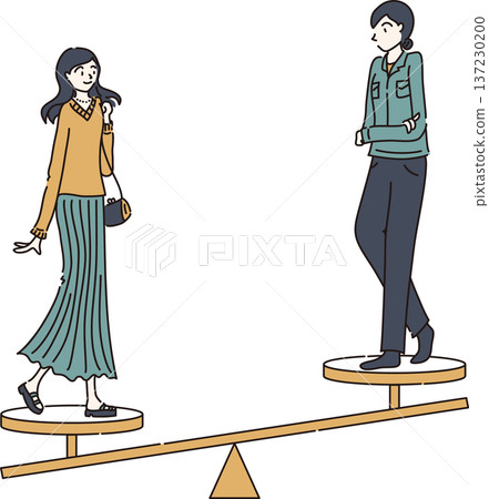Illustration showing work-life balance for women: Green uniforms, bias towards private life 137230200