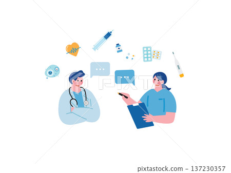 Illustration of medical workers having a conversation Illustration of medical workers having a conversation 137230357