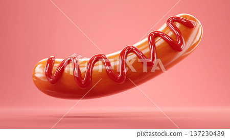 多汁的香腸佐番茄醬，立體食品材料 137230489