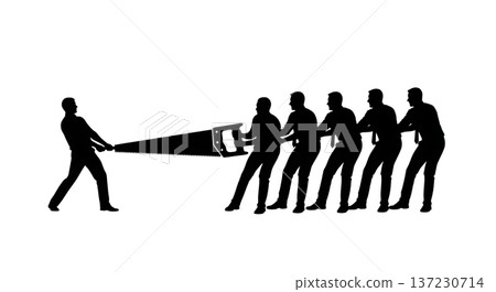Black Solid Analyst Silhouettes Holding Giant Saw Set of Six on White Background 137230714
