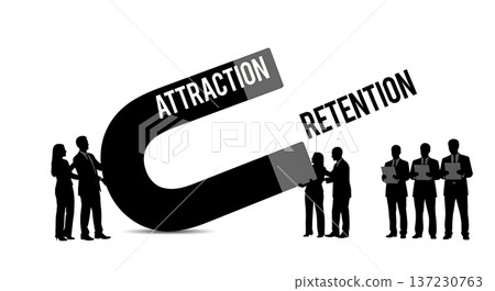 Black Solid Analyst Silhouettes Holding Giant Magnet Set of Six on White Background 137230763