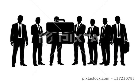 Black Solid Analyst Silhouettes Holding Giant Briefcase Set of Six on White Background Black Solid Analyst Silhouettes Holding Giant Briefcase Set of Six on White Background 137230795