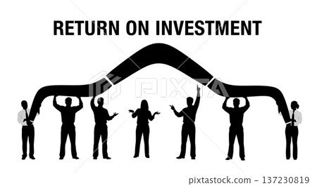 Black Solid Analyst Silhouettes Holding Giant Boomerang Set of Six on White Background Black Solid Analyst Silhouettes Holding Giant Boomerang Set of Six on White Background 137230819