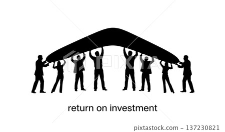 Black Solid Analyst Silhouettes Holding Giant Boomerang Set of Six on White Background Black Solid Analyst Silhouettes Holding Giant Boomerang Set of Six on White Background 137230821