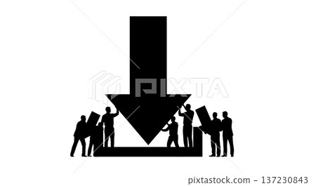 Black Solid Analyst Silhouettes Holding Download Arrow Set of Six on White Background 137230843