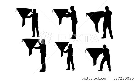 Black Solid Analyst Silhouettes Holding Funnel Shapes Set of Six on White Background 137230850