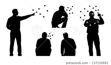 Black Solid Analyst Silhouettes Connecting Dots Wall Set of Six on White Background Black Solid Analyst Silhouettes Connecting Dots Wall Set of Six on White Background 137230881