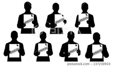 Black Solid Analyst Stamped Document Silhouettes Set of Six on White Background 137230910