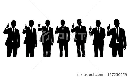 Black Solid Analyst Thumbs Up Silhouettes Set of Six on White Background 137230959
