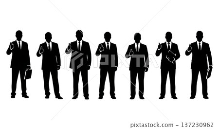 Black Solid Analyst Thumbs Up Silhouettes Set of Six on White Background Black Solid Analyst Thumbs Up Silhouettes Set of Six on White Background 137230962