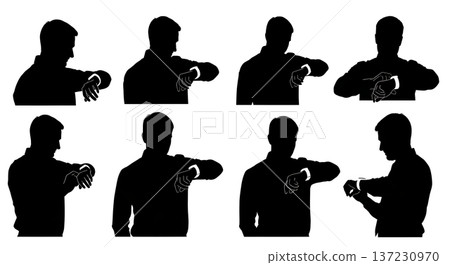 Black Solid Analyst Smart Watch Silhouettes Set of Six on White Background Black Solid Analyst Smart Watch Silhouettes Set of Six on White Background 137230970