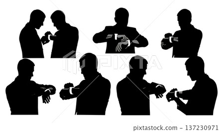 Black Solid Analyst Smart Watch Silhouettes Set of Six on White Background Black Solid Analyst Smart Watch Silhouettes Set of Six on White Background 137230971