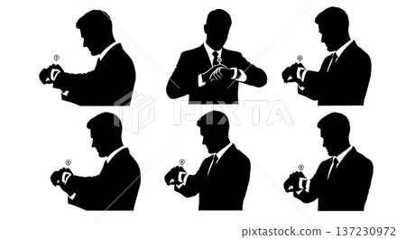 Black Solid Analyst Smart Watch Silhouettes Set of Six on White Background 137230972