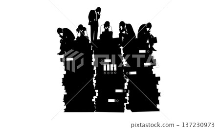 Black Solid Analyst Stack Books Silhouettes Set of Six on White Background Black Solid Analyst Stack Books Silhouettes Set of Six on White Background 137230973