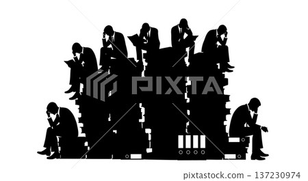 Black Solid Analyst Stack Books Silhouettes Set of Six on White Background Black Solid Analyst Stack Books Silhouettes Set of Six on White Background 137230974