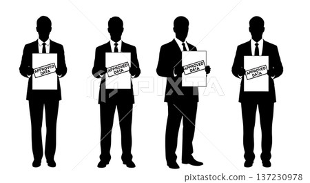Black Solid Analyst Stamped Document Silhouettes Set of Six on White Background 137230978