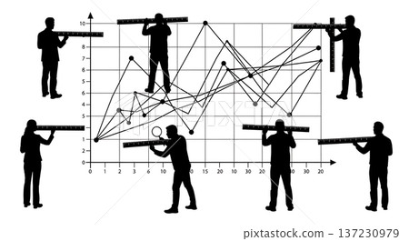 Black Solid Analyst Ruler Chart Silhouettes Set of Six on White Background Black Solid Analyst Ruler Chart Silhouettes Set of Six on White Background 137230979