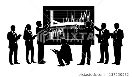 Black Solid Analyst Ruler Chart Silhouettes Set of Six on White Background Black Solid Analyst Ruler Chart Silhouettes Set of Six on White Background 137230982