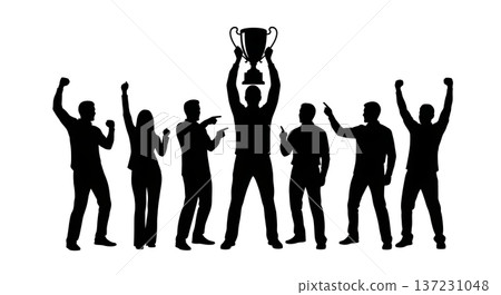 Black Solid Analyst Holding Trophy Silhouettes Set of Six on White Background Black Solid Analyst Holding Trophy Silhouettes Set of Six on White Background 137231048