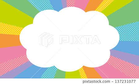 Sunburst and dot background puffy cloud frame/rainbow 137231077