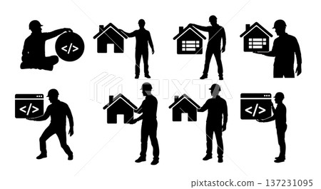 Black Solid Developer Home Icon Silhouettes Set of Six on White Background Black Solid Developer Home Icon Silhouettes Set of Six on White Background 137231095