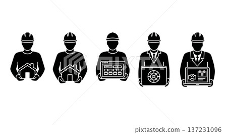 Black Solid Developer Home Icon Silhouettes Set of Six on White Background Black Solid Developer Home Icon Silhouettes Set of Six on White Background 137231096