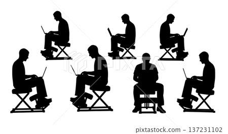 Black Solid Developer Kneeling Chair Silhouettes Set of Six on White Background 137231102