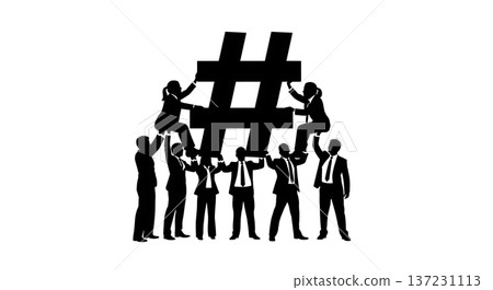 Black Solid Analyst Hashtag Symbol Silhouettes Set of Six on White Background Black Solid Analyst Hashtag Symbol Silhouettes Set of Six on White Background 137231113