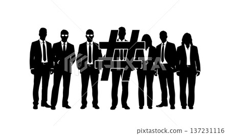 Black Solid Analyst Hashtag Symbol Silhouettes Set of Six on White Background Black Solid Analyst Hashtag Symbol Silhouettes Set of Six on White Background 137231116