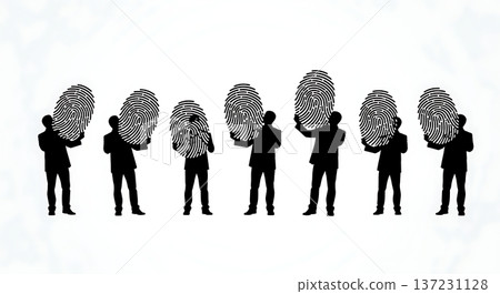 Black Solid Analyst Fingerprint Icon Silhouettes Set of Six on White Background Black Solid Analyst Fingerprint Icon Silhouettes Set of Six on White Background 137231128