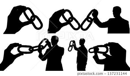 Black Solid Analyst Chain Link Silhouettes Set of Six on White Background 137231144