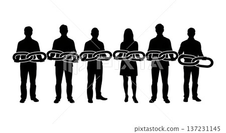 Black Solid Analyst Chain Link Silhouettes Set of Six on White Background 137231145